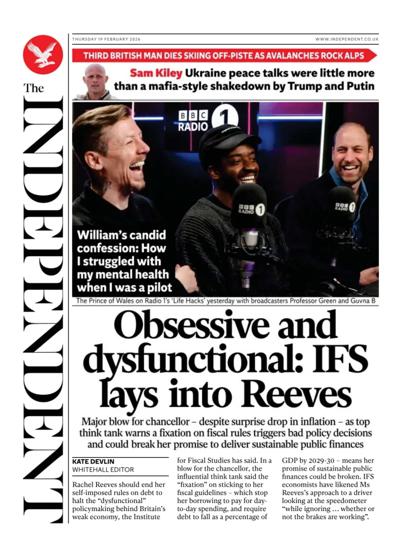 The Independent Newspaper Front Page (UK) for 19 February 2026