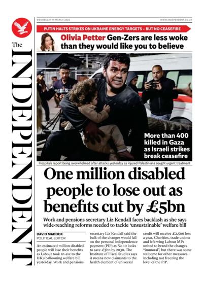 The Independent Newspaper Front Page (UK) for 19 March 2025