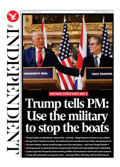 The Independent Newspaper Front Page (UK) for 19 September 2025