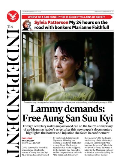 The Independent Newspaper Front Page (UK) for 1 February 2025