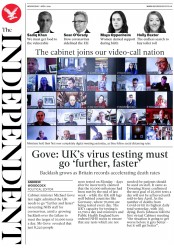 The Independent (UK) Newspaper Front Page for 1 April 2020