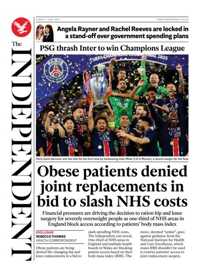 The Independent Newspaper Front Page (UK) for 1 June 2025