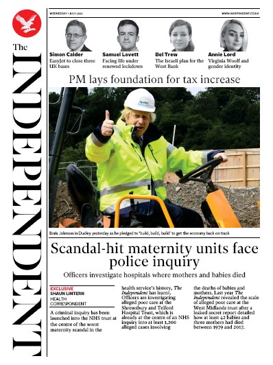 The Independent Newspaper Front Page (UK) for 1 July 2020