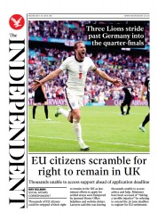 The Independent (UK) Newspaper Front Page for 1 July 2021