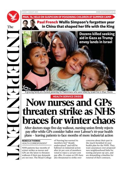 The Independent Newspaper Front Page (UK) for 1 August 2025