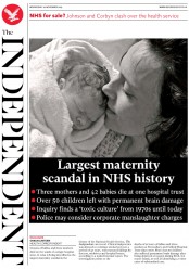 The Independent (UK) Newspaper Front Page for 20 November 2019