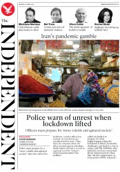 The Independent (UK) Newspaper Front Page for 20 April 2020