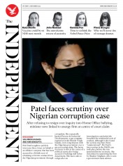 The Independent (UK) Newspaper Front Page for 21 November 2020