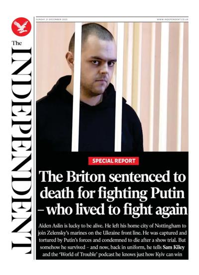 The Independent Newspaper Front Page (UK) for 21 December 2025