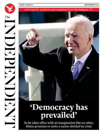 The Independent Newspaper Front Page (UK) for 21 January 2021