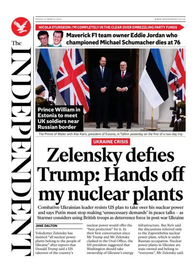 The Independent Newspaper Front Page (UK) for 21 March 2025