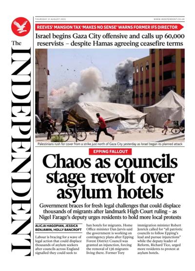 The Independent Newspaper Front Page (UK) for 21 August 2025