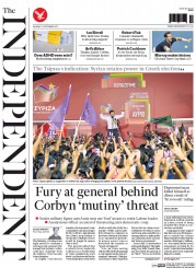 The Independent (UK) Newspaper Front Page for 21 September 2015