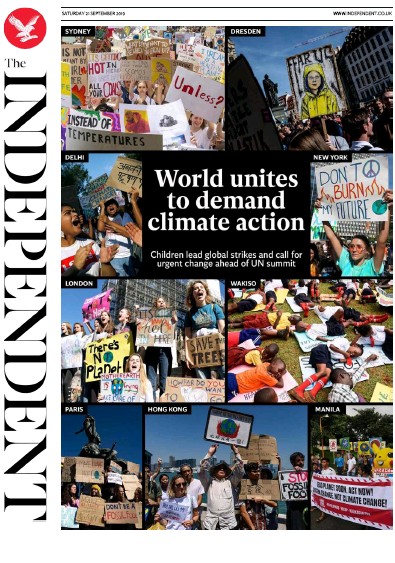 The Independent Newspaper Front Page (UK) for 21 September 2019