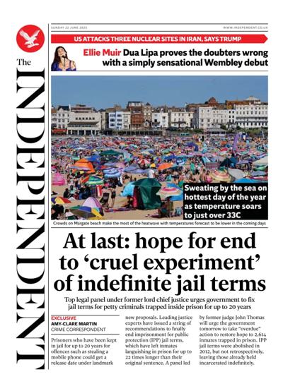 The Independent Newspaper Front Page (UK) for 22 June 2025