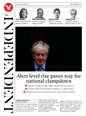 The Independent (UK) Newspaper Front Page for 22 September 2020