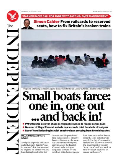 The Independent Newspaper Front Page (UK) for 23 October 2025