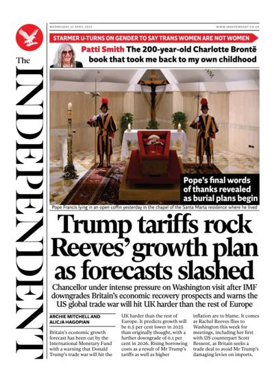 The Independent Newspaper Front Page (UK) for 23 April 2025