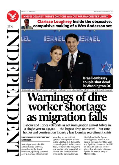 The Independent Newspaper Front Page (UK) for 23 May 2025