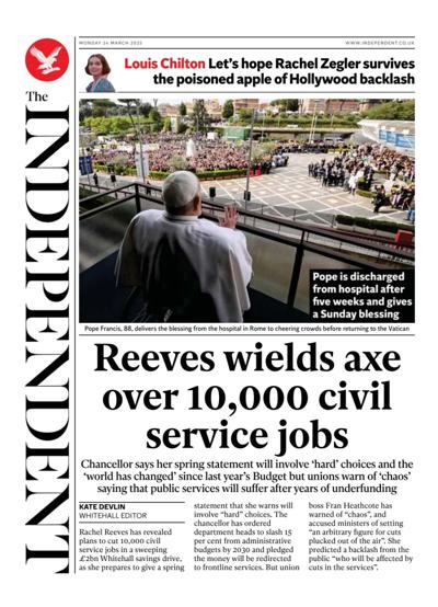 The Independent Newspaper Front Page (UK) for 24 March 2025