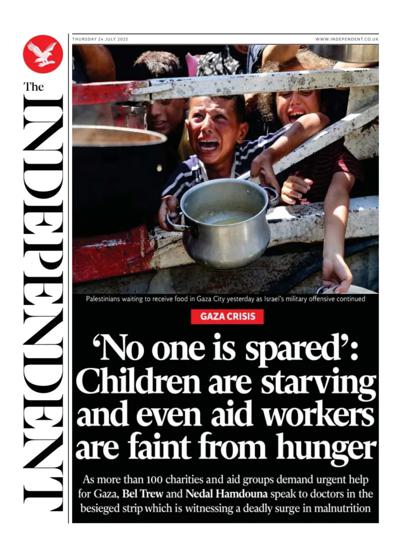 The Independent Newspaper Front Page (UK) for 24 July 2025