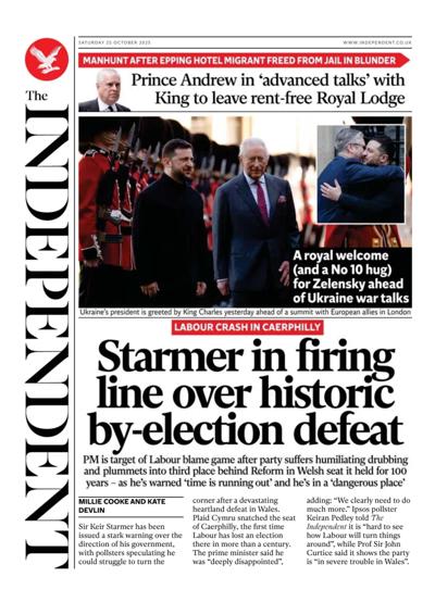 The Independent Newspaper Front Page (UK) for 25 October 2025