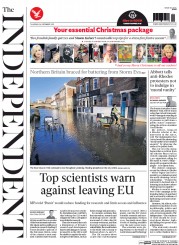 The Independent (UK) Newspaper Front Page for 25 December 2015