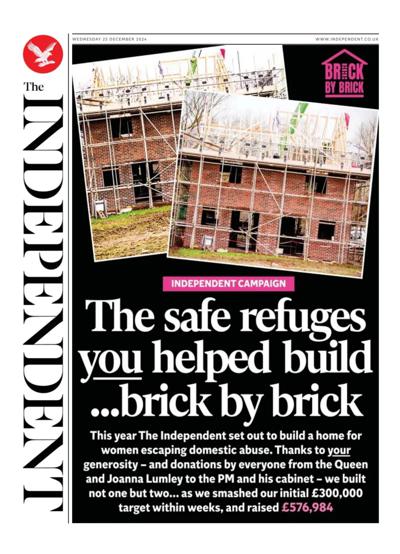 The Independent Newspaper Front Page (UK) for 25 December 2024