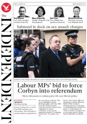 The Independent (UK) Newspaper Front Page for 25 January 2019