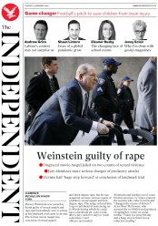 The Independent (UK) Newspaper Front Page for 25 February 2020