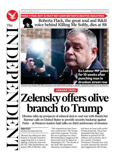 The Independent Newspaper Front Page (UK) for 25 February 2025