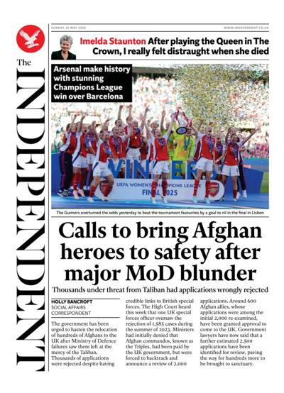 The Independent Newspaper Front Page (UK) for 25 May 2025