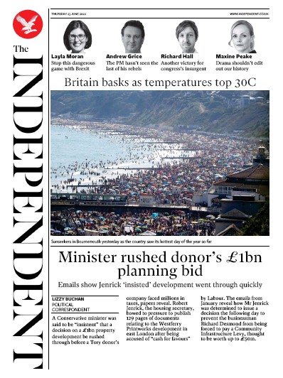 The Independent Newspaper Front Page (UK) for 25 June 2020