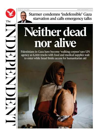 The Independent Newspaper Front Page (UK) for 25 July 2025