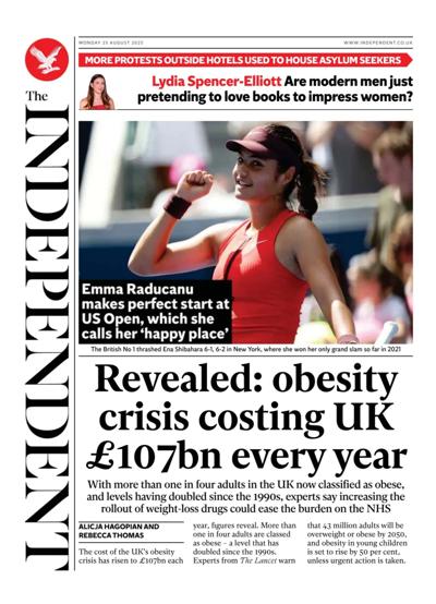 The Independent Newspaper Front Page (UK) for 25 August 2025
