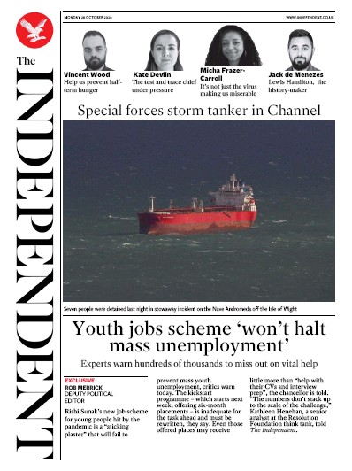 The Independent Newspaper Front Page (UK) for 26 October 2020