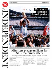 The Independent (UK) Newspaper Front Page for 26 November 2020