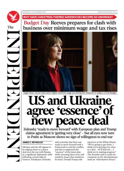 The Independent Newspaper Front Page (UK) for 26 November 2025