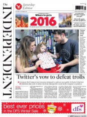 The Independent (UK) Newspaper Front Page for 26 December 2015