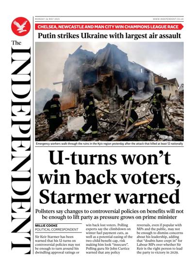 The Independent Newspaper Front Page (UK) for 26 May 2025