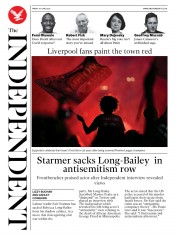 The Independent (UK) Newspaper Front Page for 26 June 2020