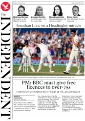 The Independent (UK) Newspaper Front Page for 26 August 2019