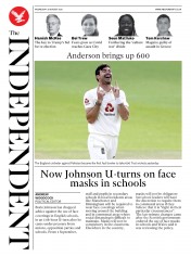 The Independent (UK) Newspaper Front Page for 26 August 2020