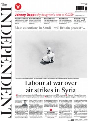 The Independent (UK) Newspaper Front Page for 27 November 2015