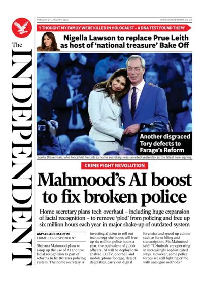 The Independent Newspaper Front Page (UK) for 27 January 2026