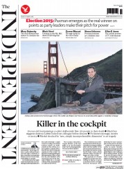 The Independent (UK) Newspaper Front Page for 27 March 2015