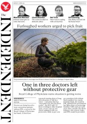 The Independent (UK) Newspaper Front Page for 27 April 2020