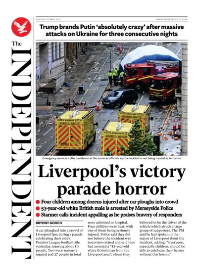 The Independent Newspaper Front Page (UK) for 27 May 2025