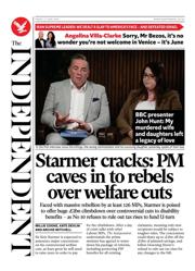 The Independent front page for 27 June 2025