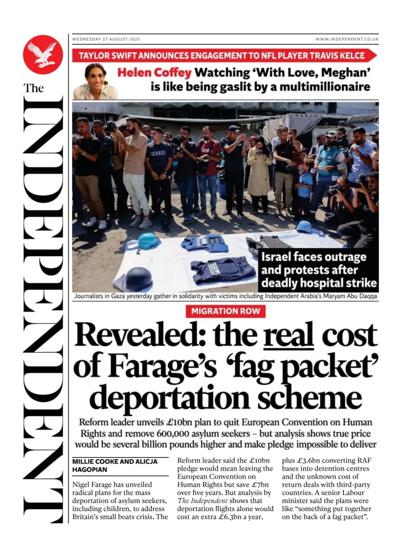 The Independent Newspaper Front Page (UK) for 27 August 2025
